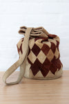 Checkered Deer Suede Bucket Bag