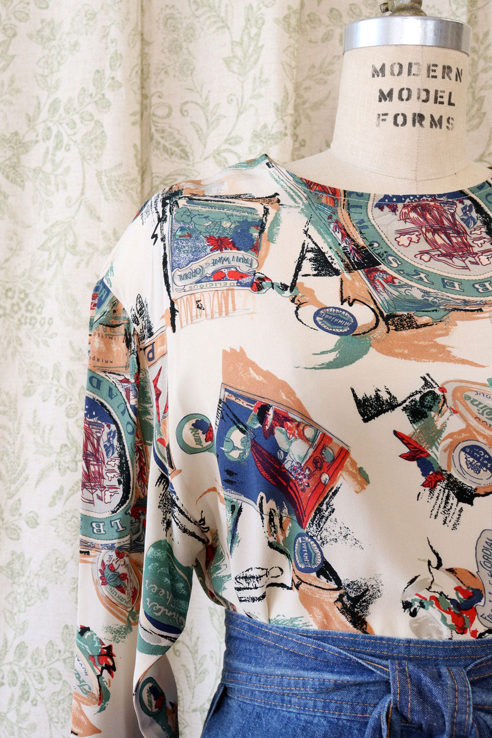 Novelty Label Silk Blouse M