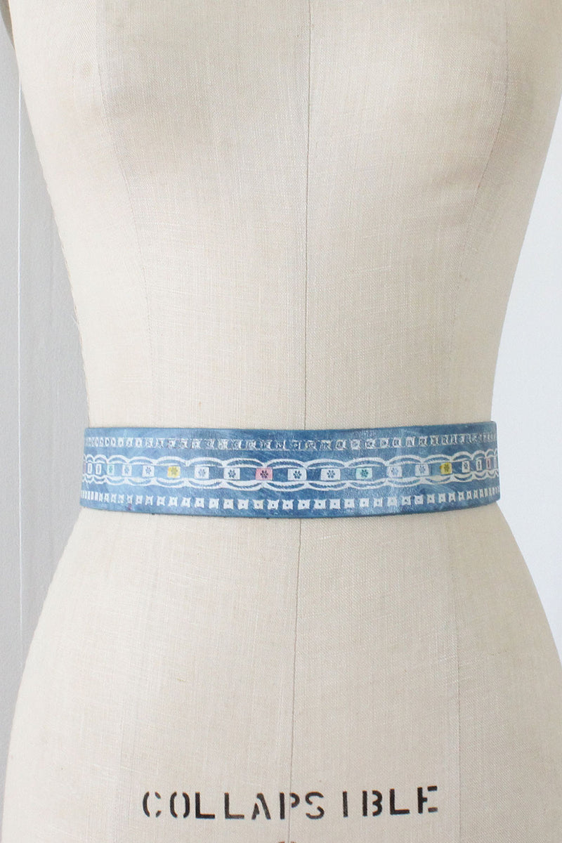 Indigo Stamped Leather Belt