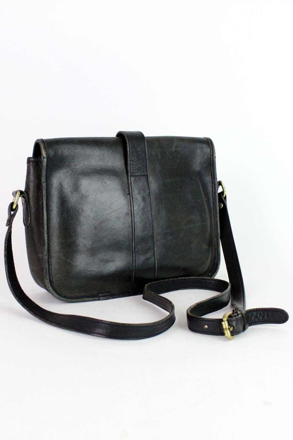 Lands End Black Leather Crossbody Satchel