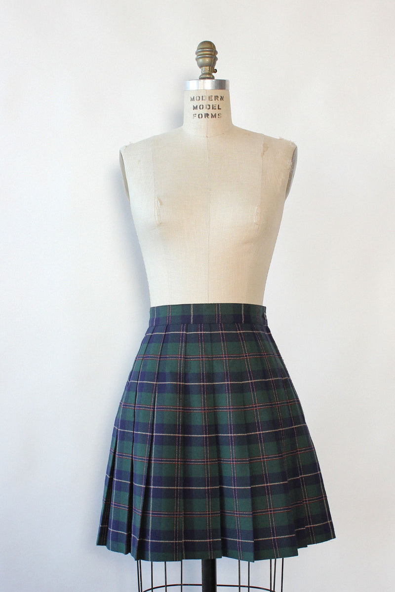 Evergreen Plaid Pleat Skirt M