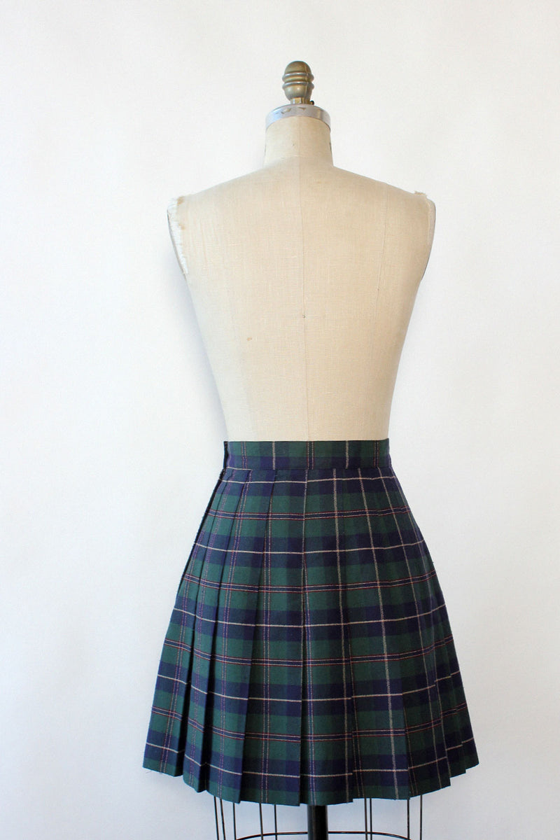 Evergreen Plaid Pleat Skirt M