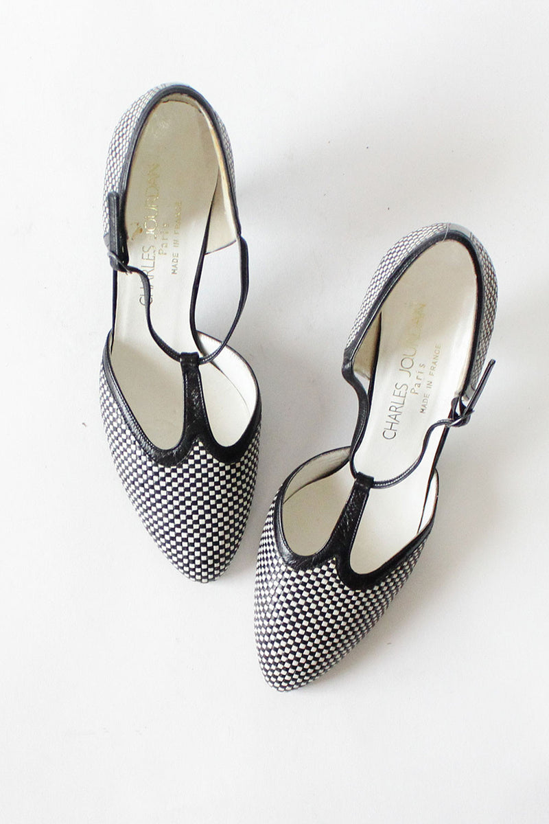 Charles Jourdan Woven T-Strap Heels 8 1/2