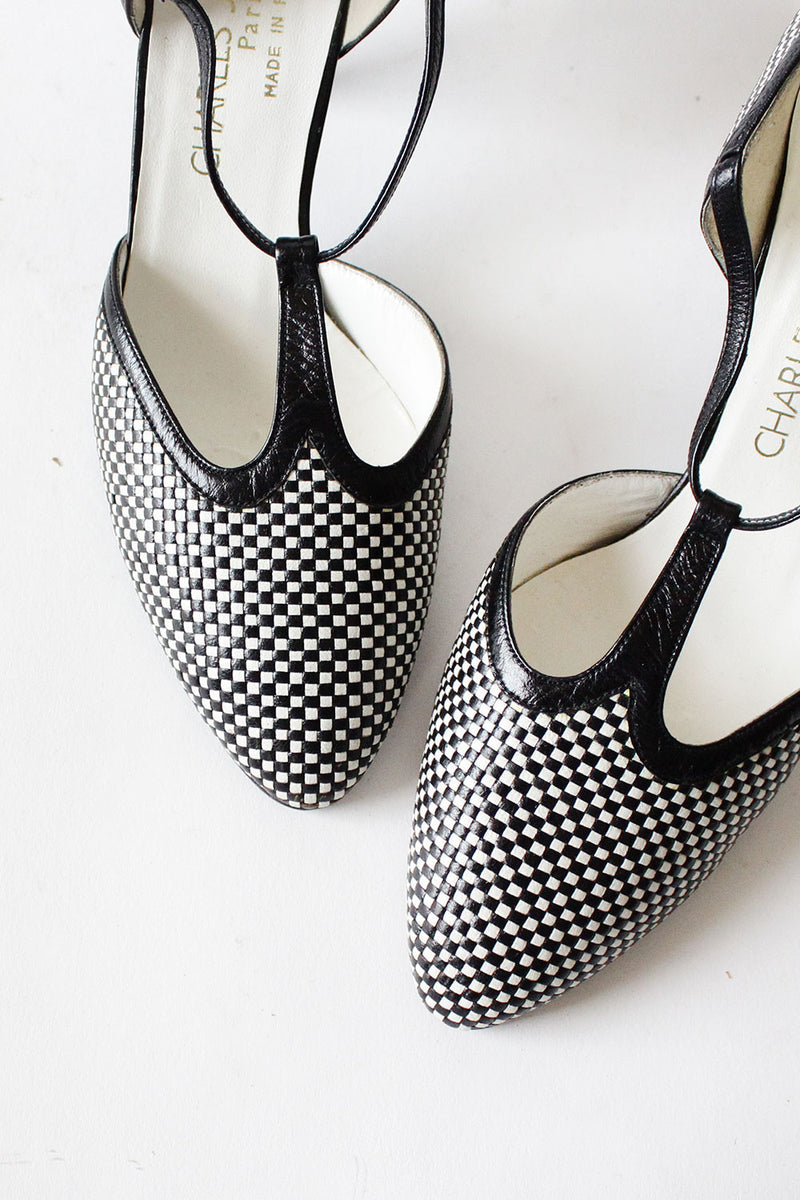 Charles Jourdan Woven T-Strap Heels 8 1/2