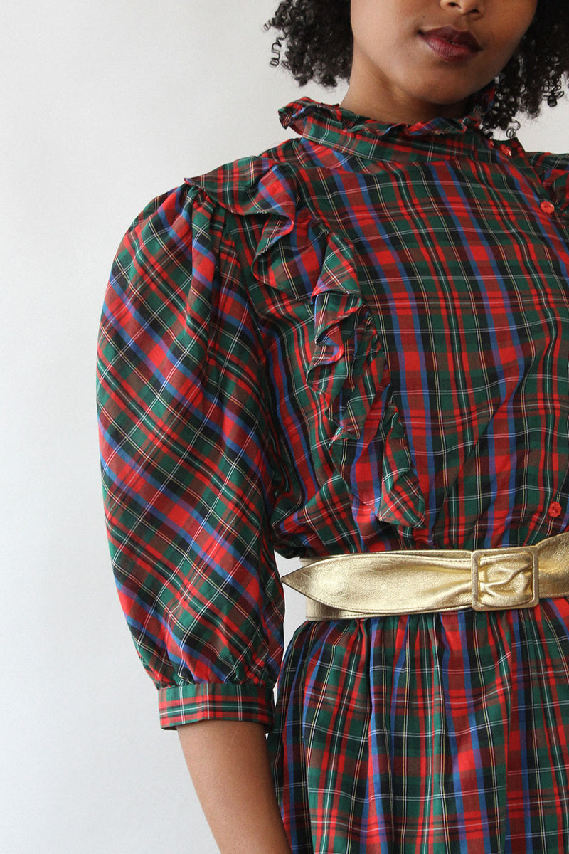 Peppertree Ruffled Plaid Dress M/L