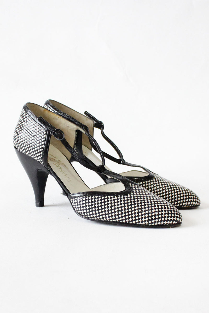Charles Jourdan Woven T-Strap Heels 8 1/2