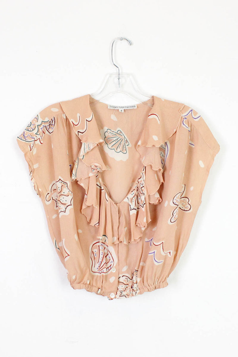 Cropped Crepe Seashell Blouse S/M