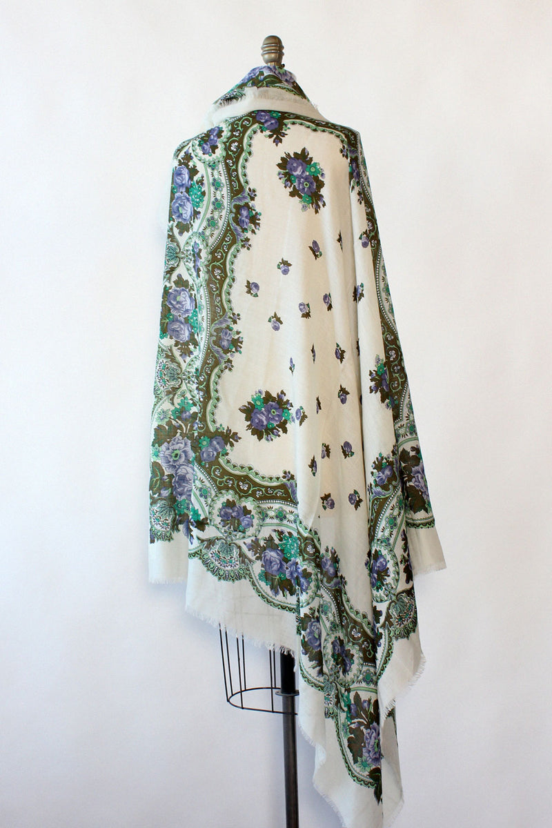 Japanese Moss Floral Wool Shawl