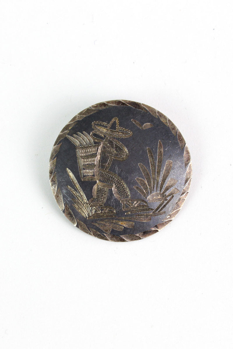 Mexican Etched Brooch/Pendant