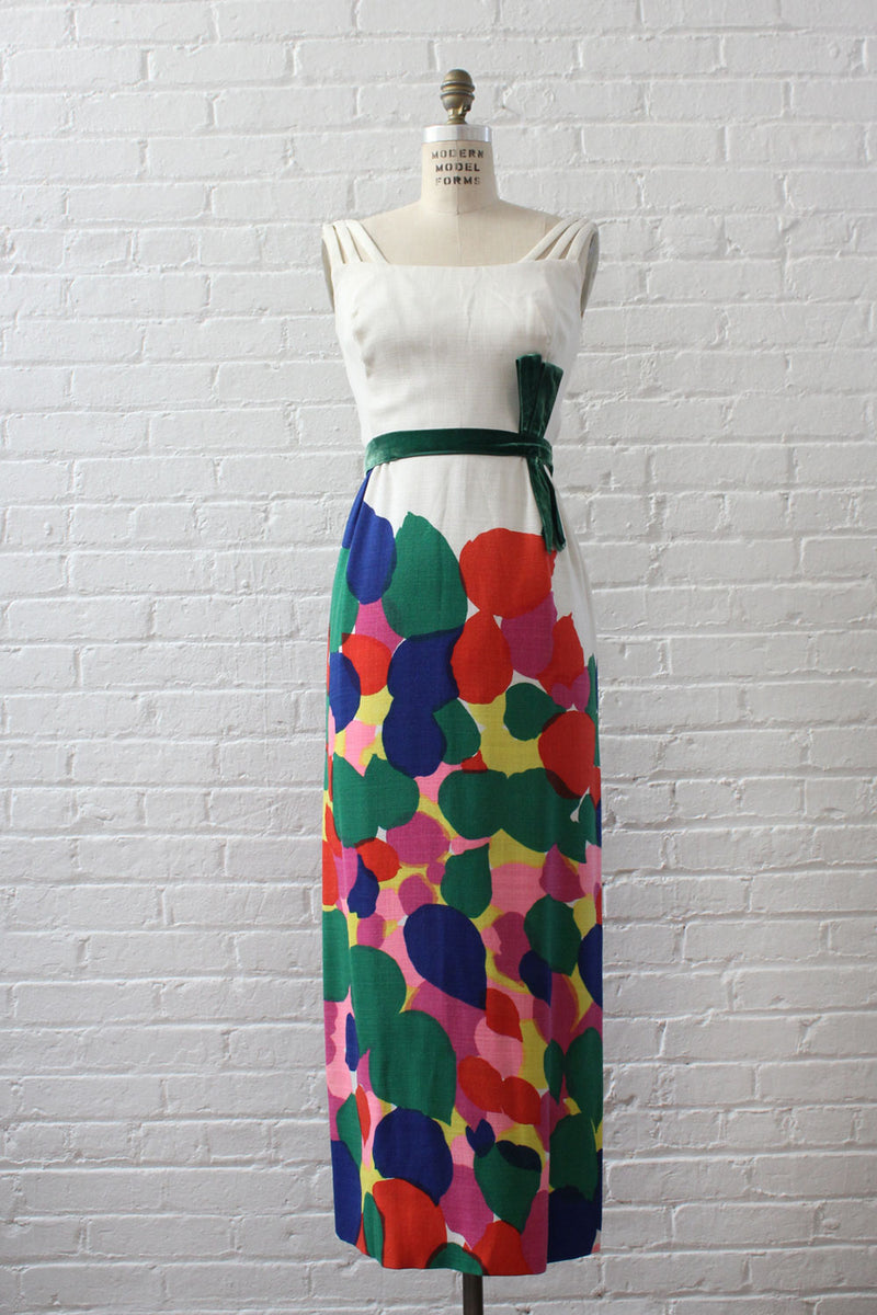 Colorful Barkcloth Maxi Dress XS