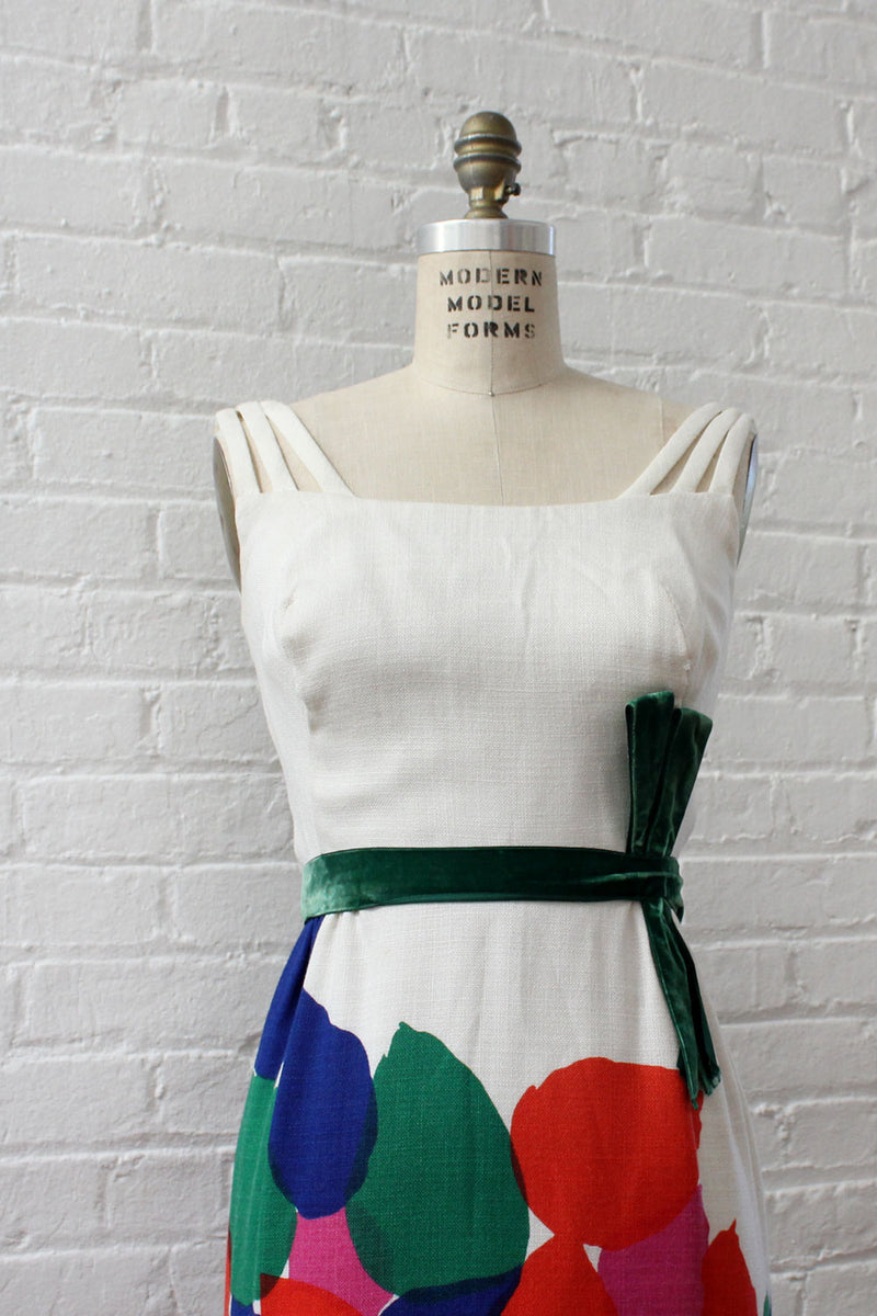 Colorful Barkcloth Maxi Dress XS