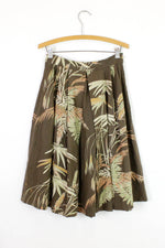 1950s Nature Print Cotton Pleated Skirt M