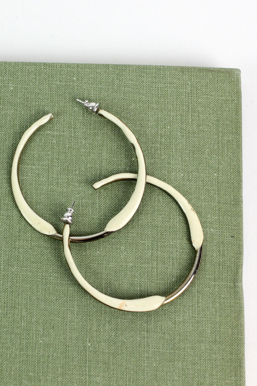 Cream Enamel Hoop Earrings