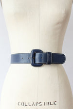 Navy Leather Topstitch Belt