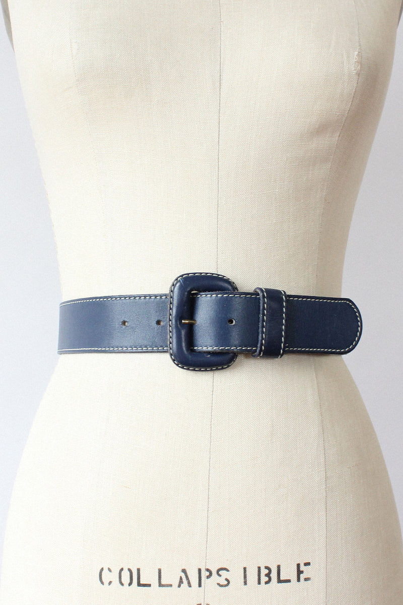 Navy Leather Topstitch Belt