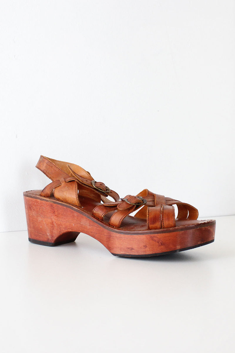 Jeanie Wood Wedge Sandals 9 1/2