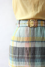 Pastel Plaid Belted Pencil Skirt S/M