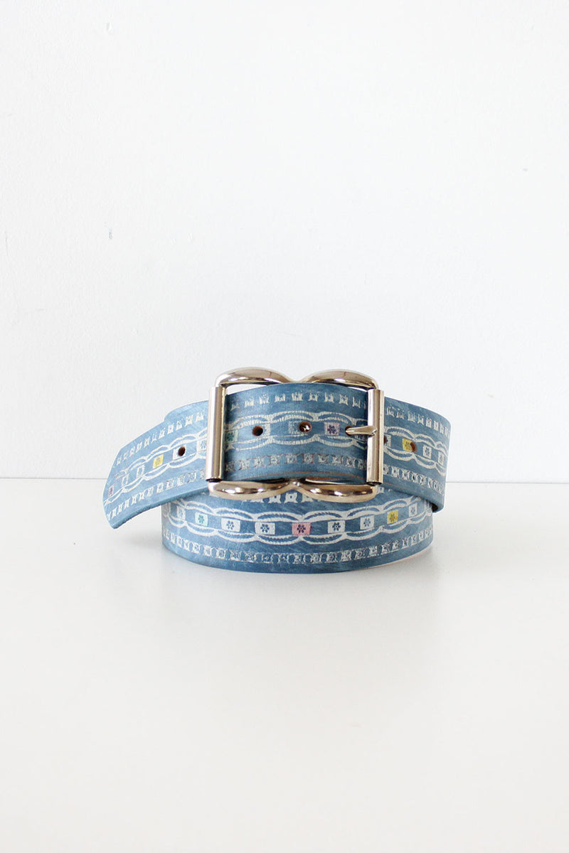 Indigo Stamped Leather Belt