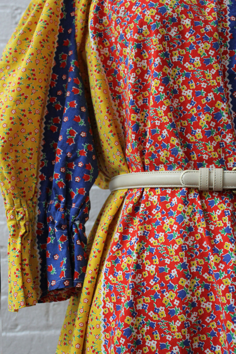 Cotton Calico Peasant Dress S-L OMNIA Cotton Calico Peasant Dress S-L OMNIA