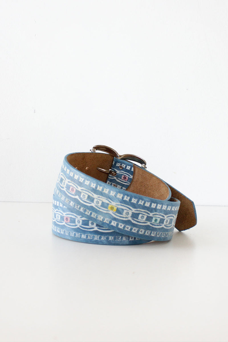 Indigo Stamped Leather Belt