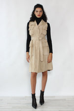 Sand Suede Belted Shirtdress M