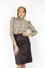 Cordovan Leather High Waist Skirt M