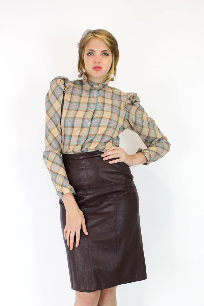 Cordovan Leather High Waist Skirt M