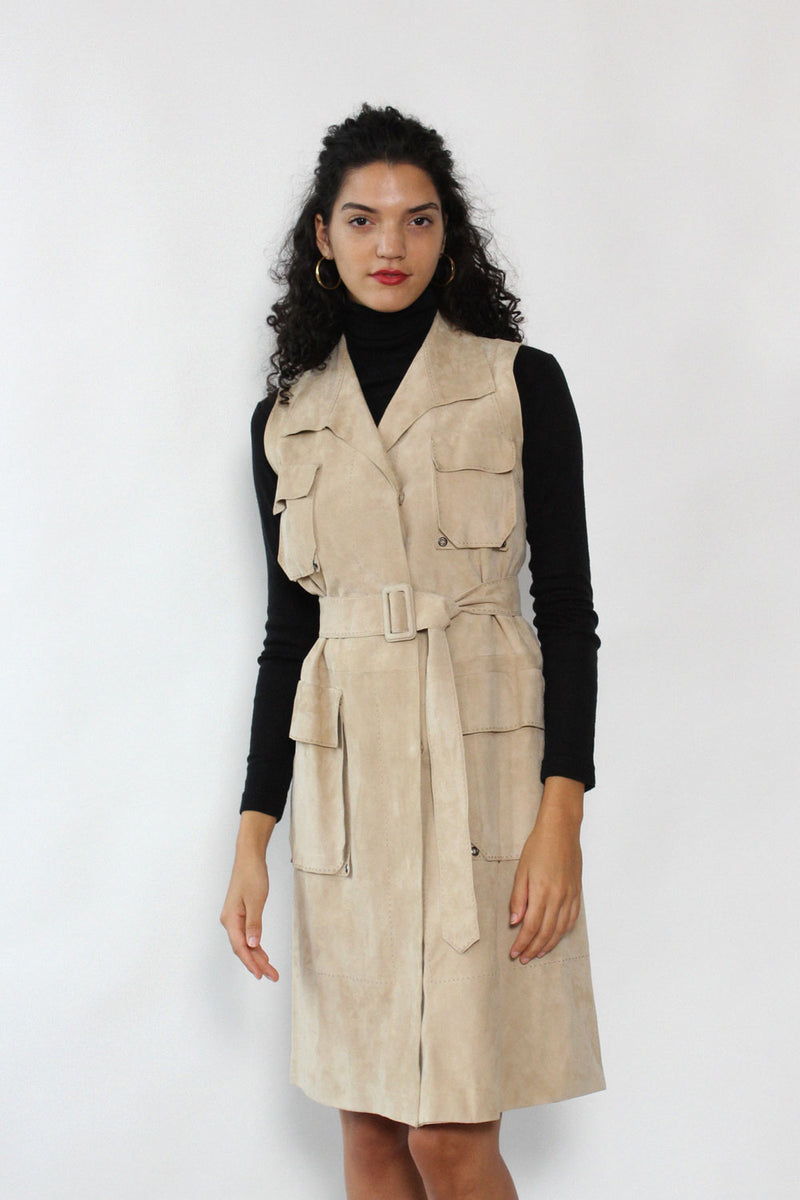 Sand Suede Belted Shirtdress M