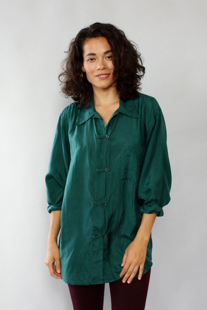 Julia Forest Green Silk Blouse