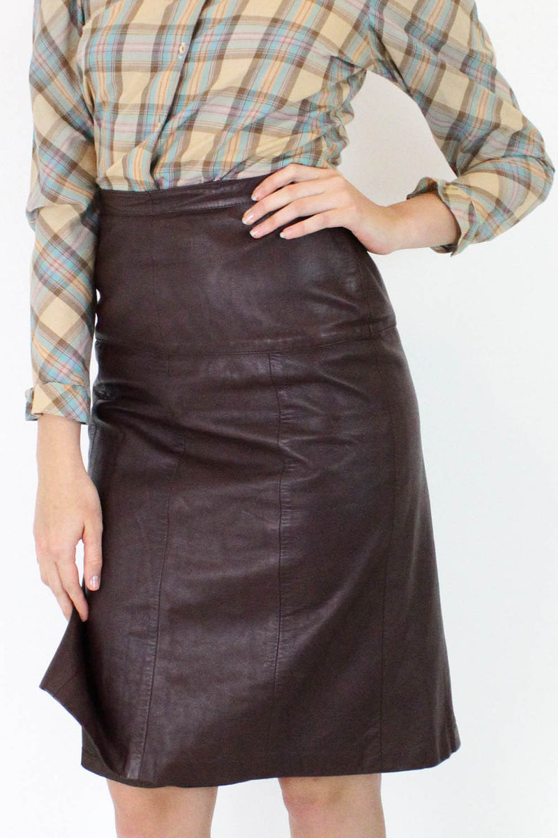 Cordovan Leather High Waist Skirt M