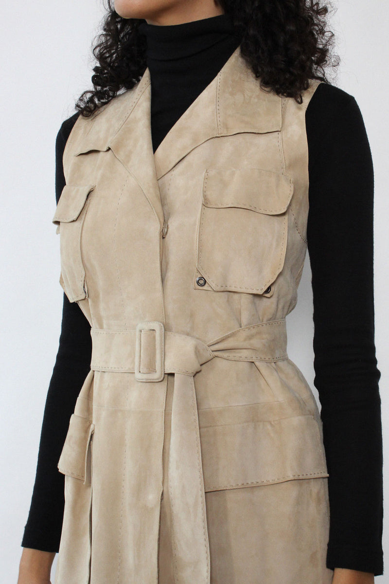 Sand Suede Belted Shirtdress M