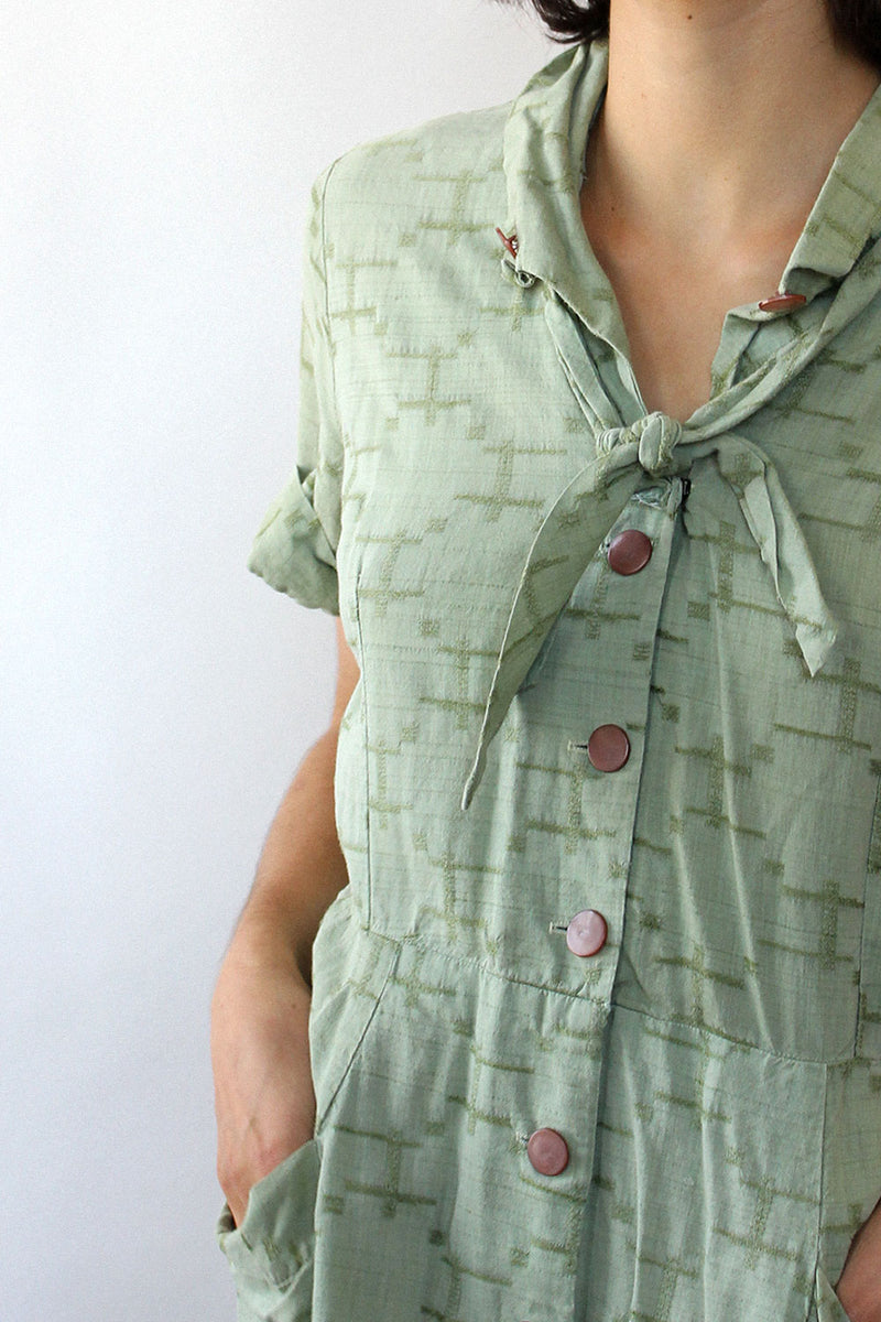 Celery Green Cotton Dress M OMNIA Celery Green Cotton Dress M OMNIA