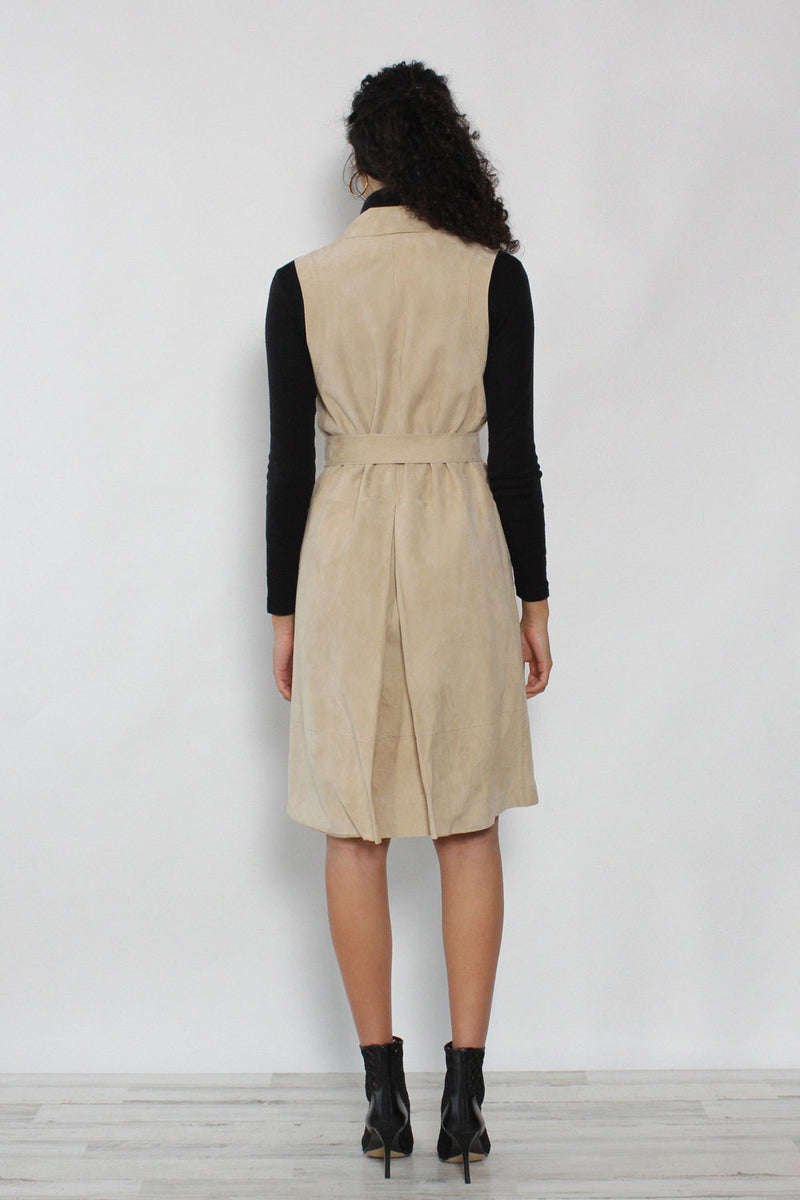Sand Suede Belted Shirtdress M