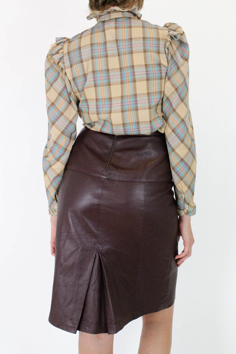 Cordovan Leather High Waist Skirt M