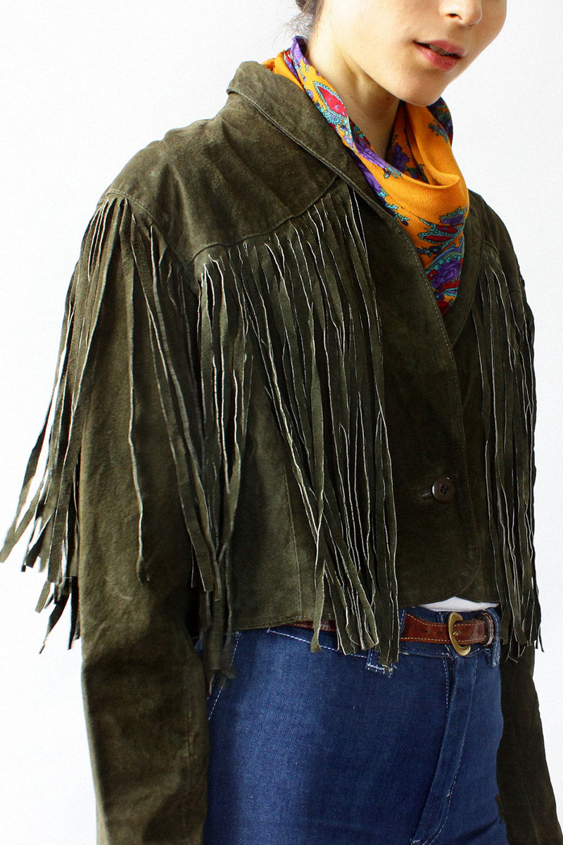 Sloane Cropped Suede Fringe Jacket S