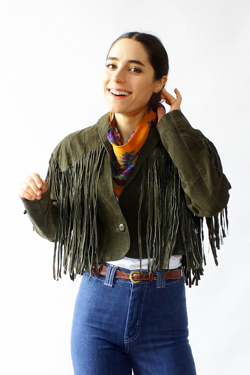 Sloane Cropped Suede Fringe Jacket S