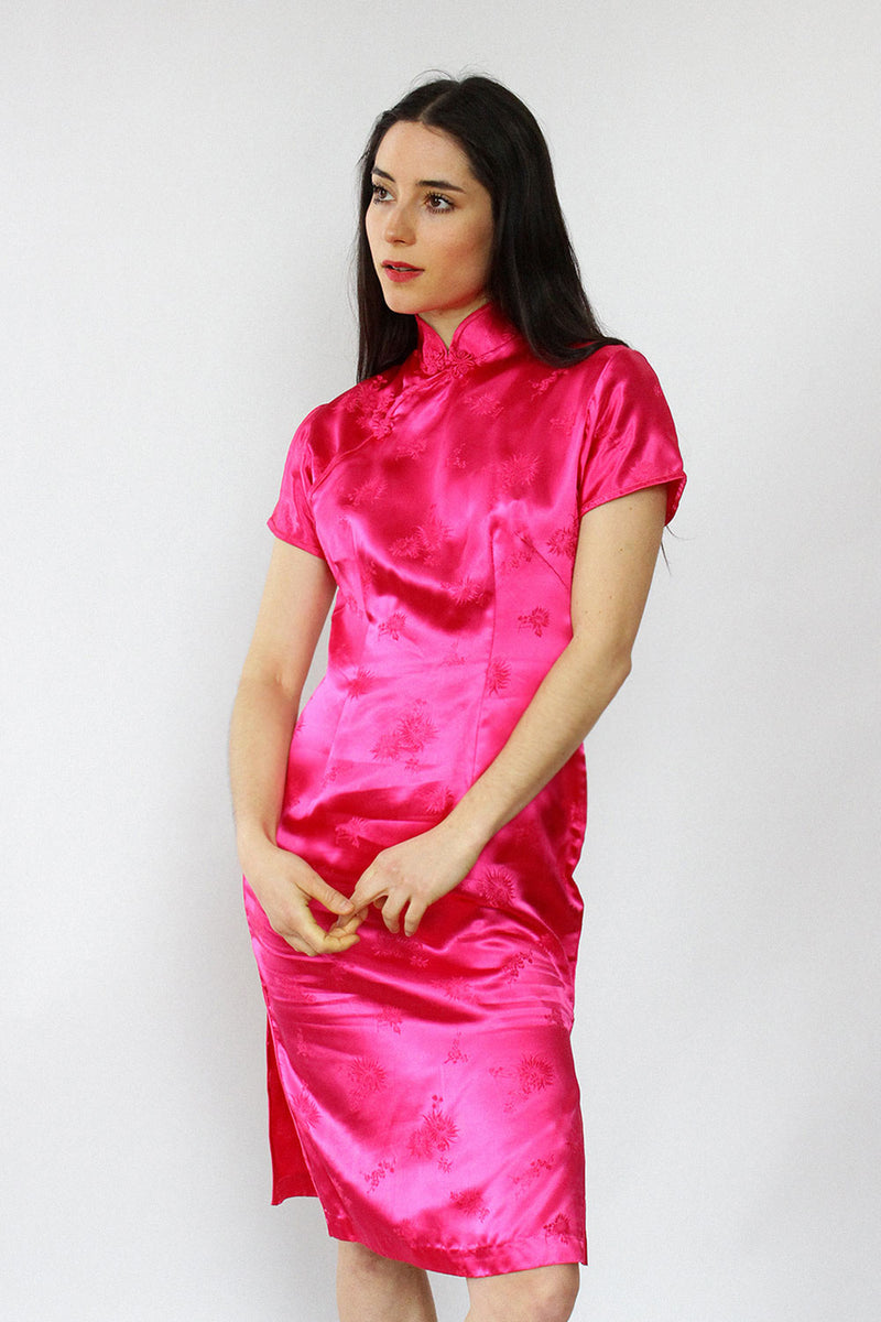 Fuchsia Satin Mandarin Dress S