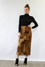 Leather Mudcloth Print Skirt L