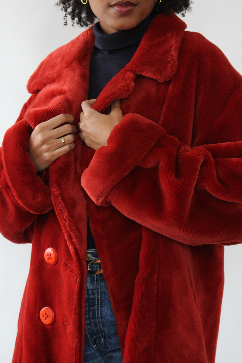 Bill Blass Plush Ruby Faux Fur Coat M/L