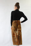 Leather Mudcloth Print Skirt L