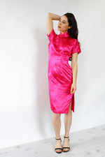 Fuchsia Satin Mandarin Dress S