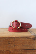 Cranberry Leather Peg Belt
