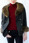 Charcoal Tweed Fur Collar Coat S