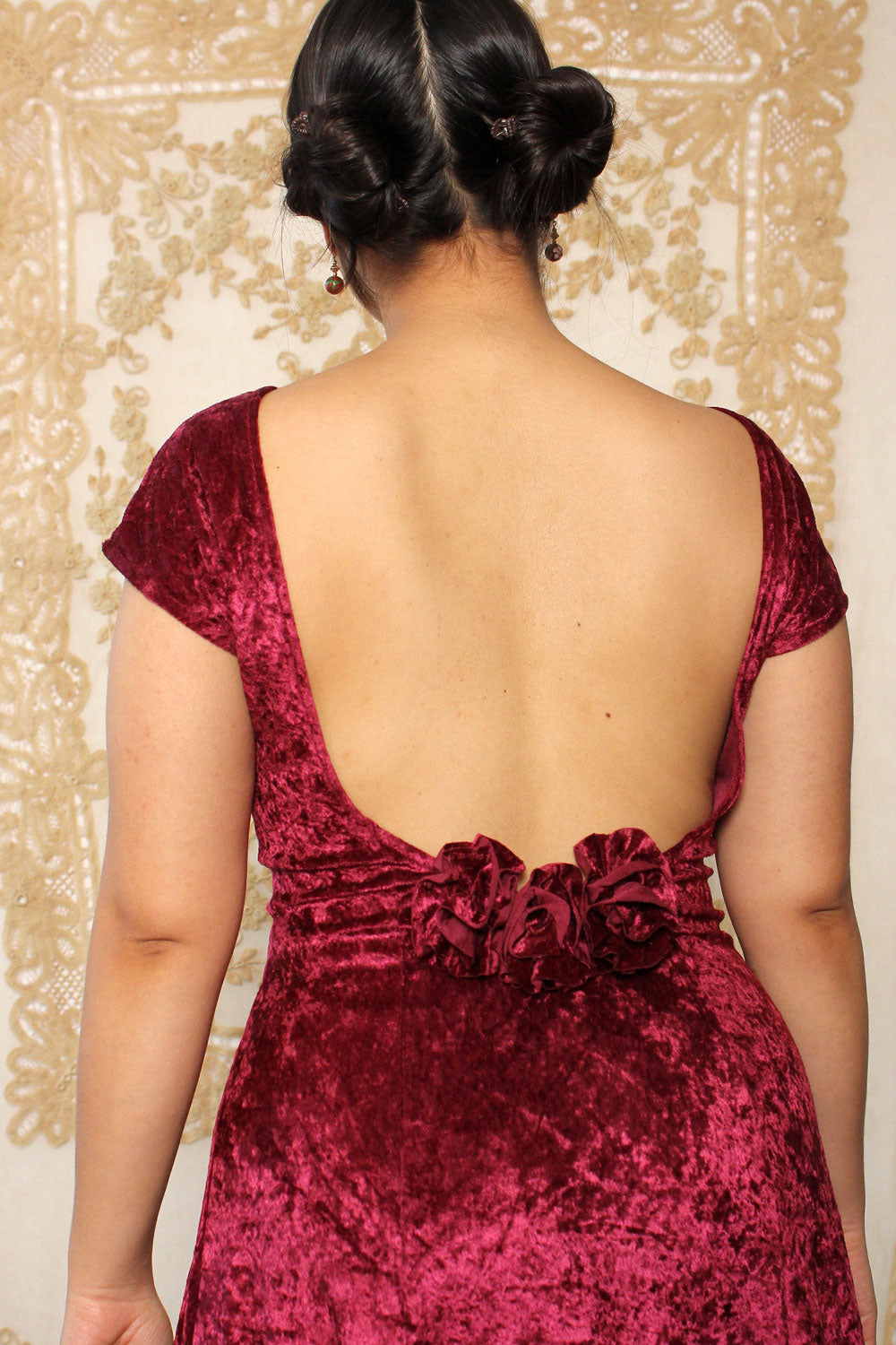 backless red velvet dress Wine Red Velvet Maxi - Backless Gown - Strappy Back Maxi Dress