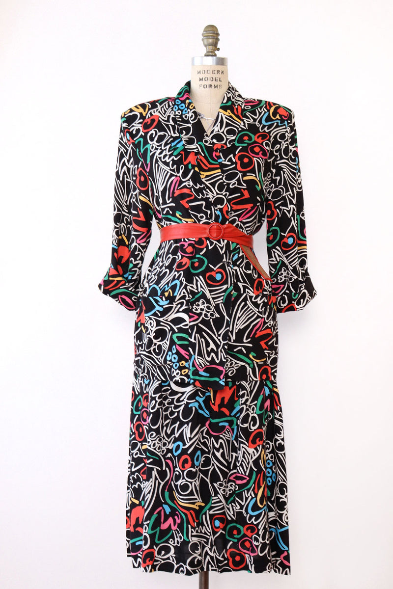 Doodle Print Jacket & Skirt Set S/M