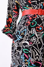 Doodle Print Jacket & Skirt Set S/M