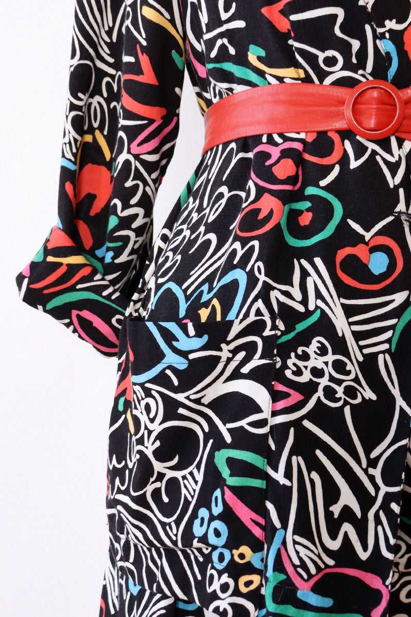 Doodle Print Jacket & Skirt Set S/M