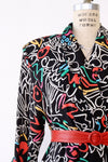 Doodle Print Jacket & Skirt Set S/M