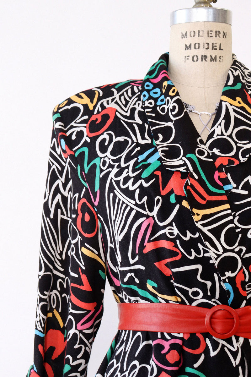 Doodle Print Jacket & Skirt Set S/M