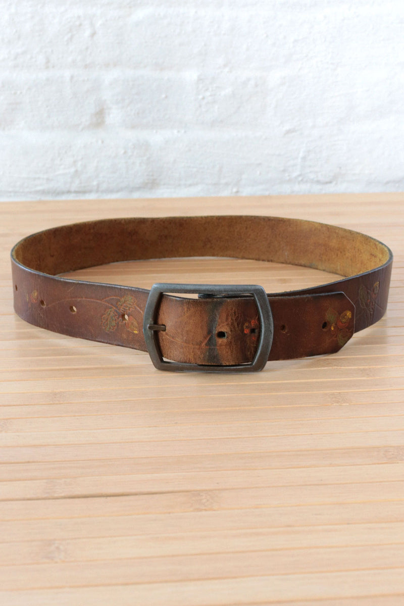 Acorn Tooled Leather Belt S-L